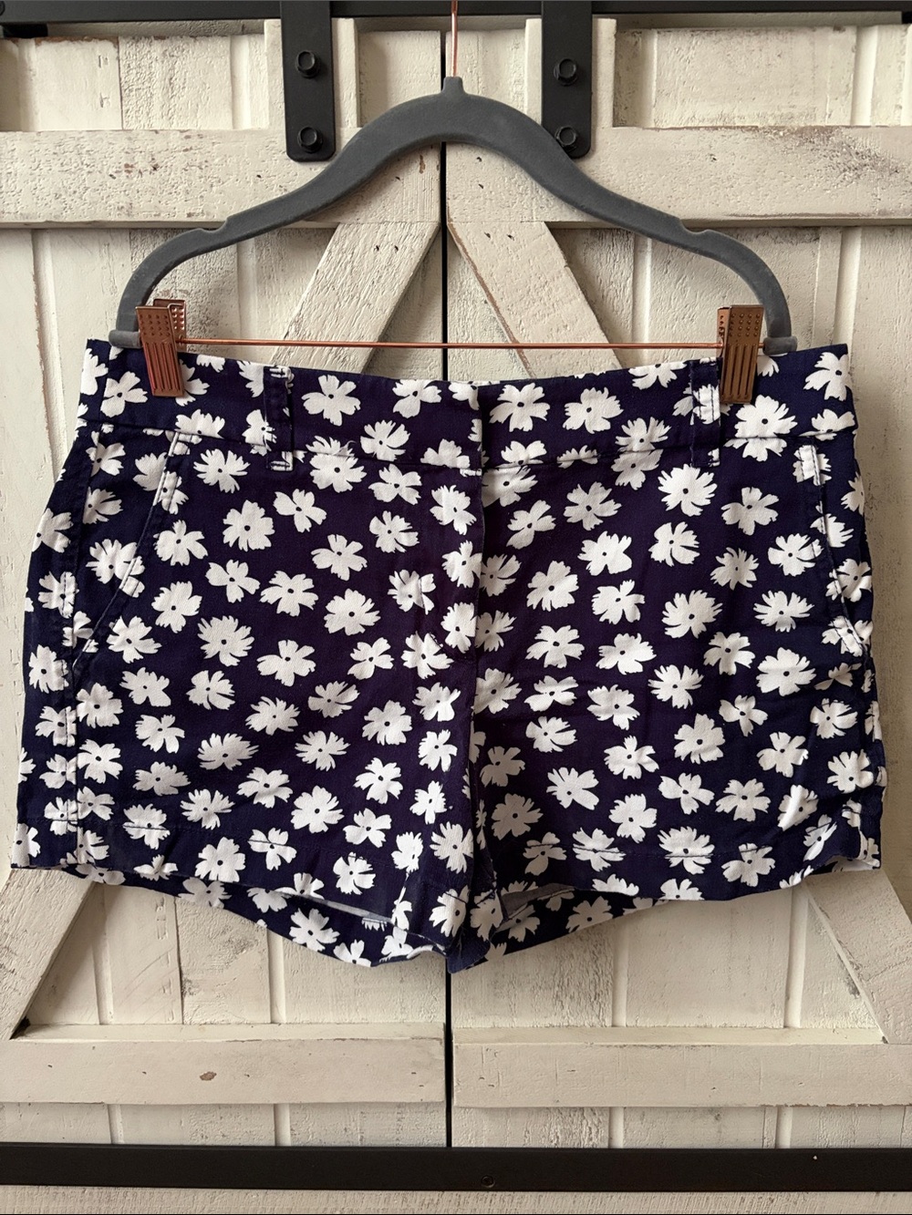 J. Crew Navy and White Floral Cotton Bermuda Shorts